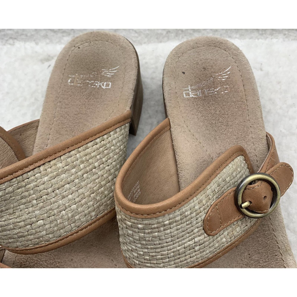 Dansko Debby Wedge Sandals Womens 39 Full Grain Raffia Tan Brown Leather Woven - Picture 6 of 14